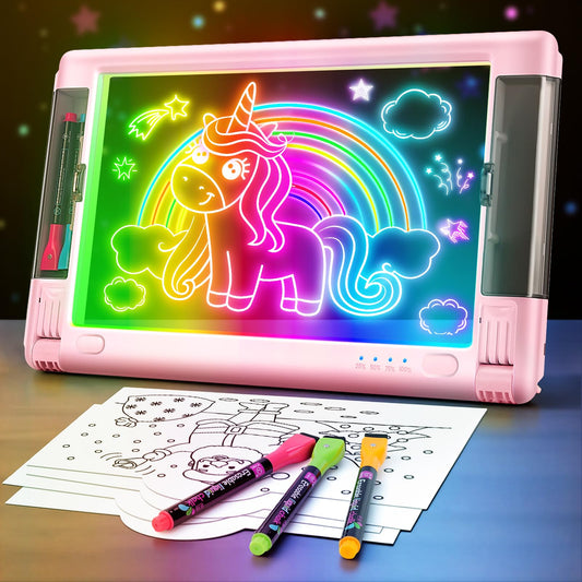 15 inch rechargeable LED glow drawing board front view with neon colors